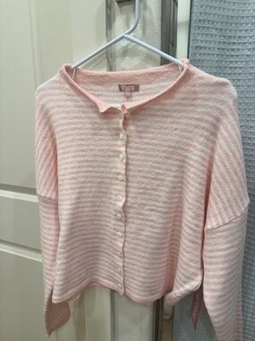 Pink Stripe Button-Front Women's Sweater xs NWT